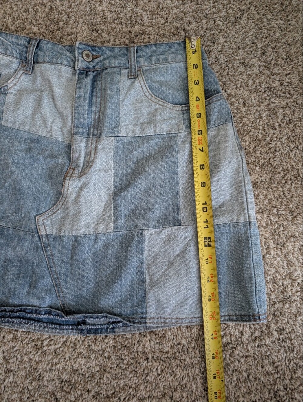 Forever 21 Patchwork Light Blue Denim Mini Skirt Sz 30 Festival Coastal Cowgirl - Picture 5 of 6